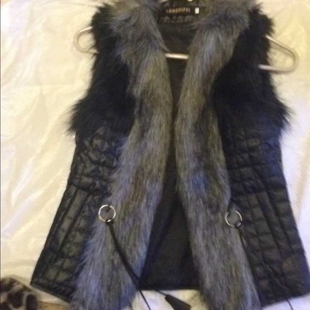 Black and gray fur vest